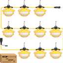 YXL 130W 16000LM Construction String Lights with Protective Cages 100FT Industrial LED Work String Lights, IP65 Waterproof, Super Bright for Construction Sites Temporary Work Jobsites Outdoor Lighting