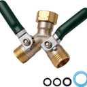 Brass Garden Hose Splitter 2 Way Heavy Duty Adapter, Y Splitter with Shutoff Valve Outdoor Faucet Splitter, 3/4 Inch GHT Thread Connection and Extended Handle Double Hose Bib Splitter