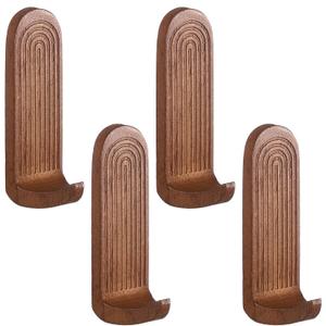 4 Pcs Rainbow Arch Adhesive Wall Hooks Boho Handmade Wooden No Drill Hangers Waterproof Rustproof for Hanging Hat Towels Coats Key Holder Vintage Boho Decor for Kitchen Bedroom(Brown)