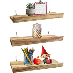 Wood Pegboard Shelves with Lip, 14" x 4" Peg Board Racks 3Pack Wall Organizer Shelf, 1/4 inch Heavy Duty Metal Brackets Fit All Pegboards, Display Craft Garage Workbench Office Shelving Accessories