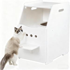 Top Entry Cat Litter Box, Tall Enclosed Enclosure Furniture with Stairs for Cats, Wooden Washroom with Filter for Kitty, Best Hidden, Dog Free, Odor Hiding Cabinet, 21.7 x16.1 x 28.7(White)