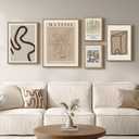 Large Framed Matisse Neutral Wall Art Set of 5, Abstract Beige Modern Minimalist Geometric Floral Canvas Prints for Living Room Bedroom Hallway Home Office