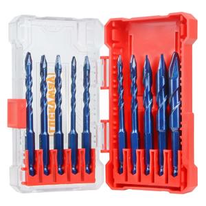 Luckyway 5/32"-1/2" Masonry Drill Bit Set 10-Piece,Concrete Drill Bit Set, Special Crooked Head Eccentric Drill Bit Set Profession for Glass,Brick,Plastic,Cement,Wood,Tile,Metal with Bit Storage Case