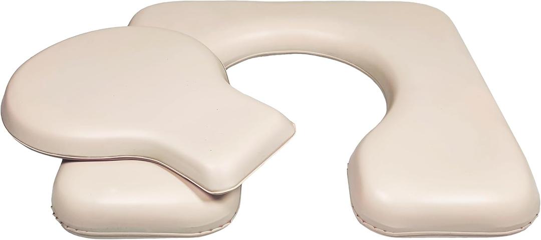 PU Bedside Commode Seat Cushion, U Shape Soft Sponge Padded for Bedside Chairs, Raised Toilet Seat, 16.5" Width, Waterproof and Easy Clean - (Beige), Widen