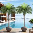 7ft Tall Artificial Phoenix Palm Tree for Outdoor Indoor Decor, Large Faux Coconut Silk Palm Tree Tropical Fake Tree Perfect for Outside Patio Poolside Home Office Decor (Set of 2)