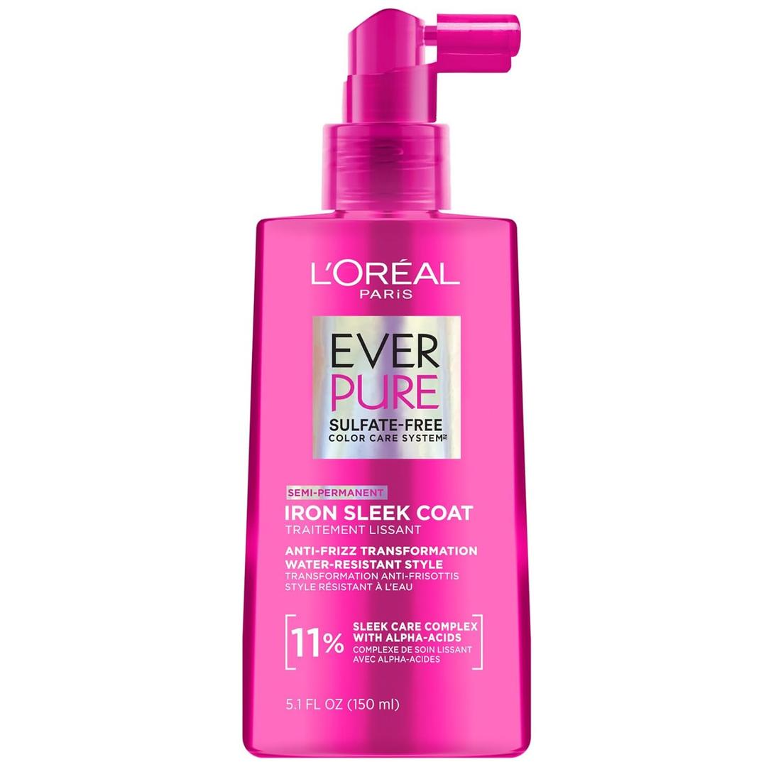 L'Oreal Paris Sulfate Free Iron Sleek Coat Hair Treatment, Provides Frizz Control and Humidity Protection, Semi-Permanent Smoothing Treatment, EverPure Hair Care, 5.1 fl oz