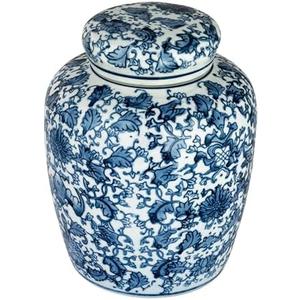 Decorative Blue and White Ceramic Ginger Jar with Lid