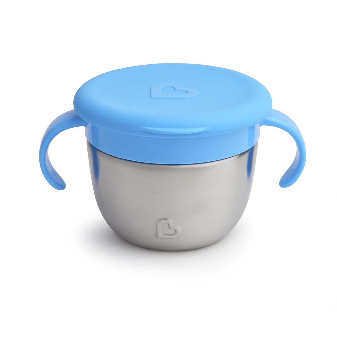 Munchkin Snack+ Stainless Steel Snack Catcher Cup with Lid, 9 Ounce, Blue, 1 Pack