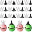 24 Pcs Witch Hat and Crown Cake Topper,Wicked Cake Topper and Wicked Cupcake Toppers,For Party, Birthday Cake, Craft Decoration (Silver)