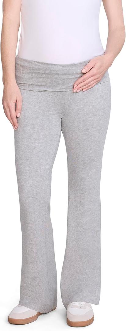 Motherhood Maternity Womens Full Length Roll Over Waist Lightweight Lounge Flare Pregnancy Yoga Pants (Medium, Heather Grey)