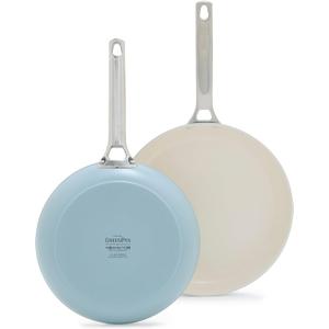GreenPan Padova Pro 8" and 10" 2 Piece Frying Pan Skillet Set, Hard Anodized Healthy Ceramic Nonstick PFAS-Free Cookware, Induction Suitable, Stainless Steel Handle Dishwasher and Oven Safe, Blue Haze