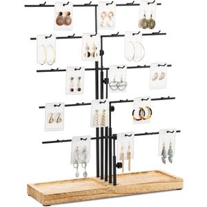 HULISEN Earring Display for Vendors, Adjustable Height Earring Display Stands for Selling, Jewelry Display for Earrings Card, Earrings Rack Display Holder with Tray, 30 Hooks, Carbonized Brown