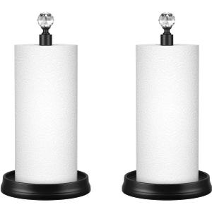 KASUNTO Paper Towel Holder, Steel Paper Towel Holder Countertop with Crystal Head for Kitchen Countertops, Bars & Dining Tables (Matte Black,2 Pack)