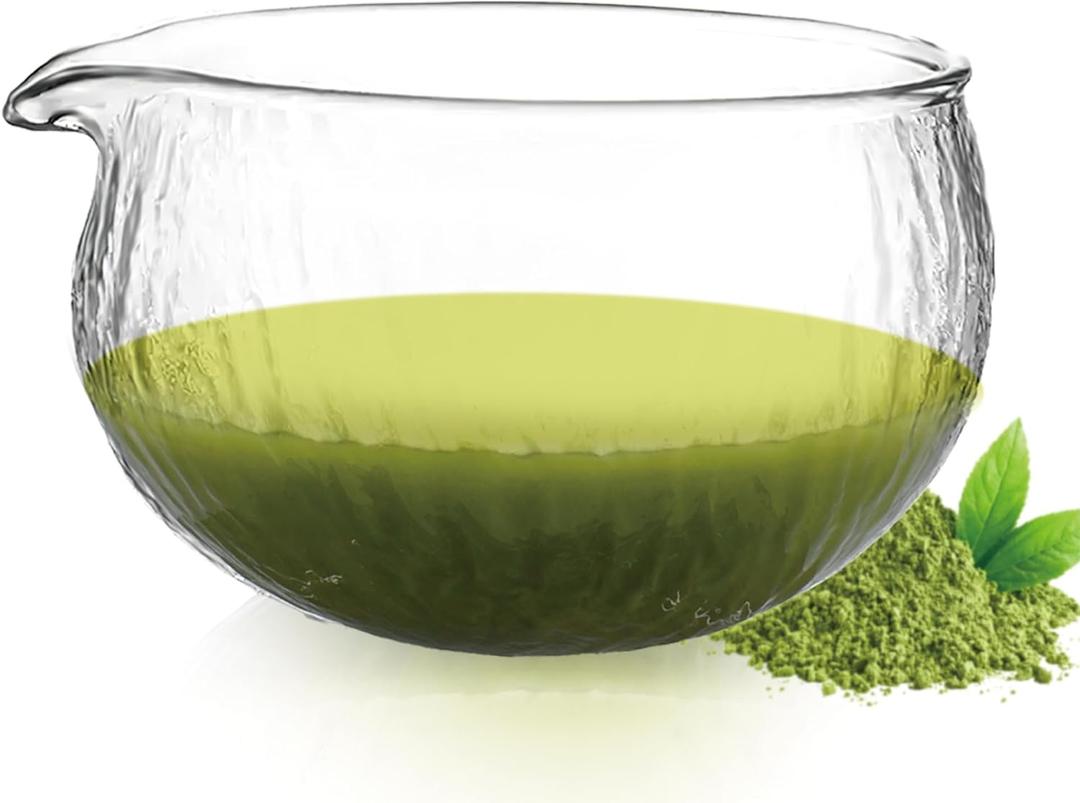 Glass Matcha Bowl with Spout, 500 ml/18 oz Clear Matcha Mixing Bowl, Japanese Ceremonial Matcha Chawan for Matcha Powder/Salad/Fruit/Soup/Tea