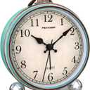 Peakeep 4" Small Battery Operated Antique Retro Analog Alarm Clock for Room Decor, Silent Elegant Bedside Desk Table Gift Clock (Aqua)