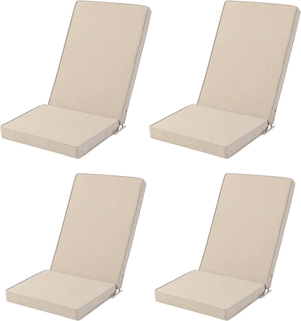 Adirondack Chair Cushions Set of 4 - Removable Covers, Water-Repellent & Fade-Resistant Faux Linen, Securing Straps, Non-Slip Bottom, Fit for Most Outdoor Adirondack & Rocking Chairs - Beige, 45''x20''