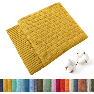 TREELY 100% Cotton Knitted Throw Blanket Couch Cover Blanket(50 x 60 Inches, Gold Yellow)