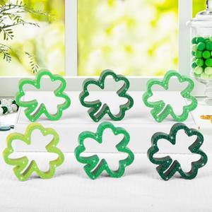 St. Patrick's Day Shamrock Decorations, Wooden Saint Patrick Day Tiered Tray Decor Set of 6, Green Clover Table Top Decoration for Home, Shelf, Door, Office Party (Glitter Hollow)