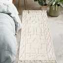 Uphome Boho Bathroom Runner Rug 2' x 4.3', Washable Woven Cotton Bedroom Rug Runners, Beige Aesthetic Tufted Entryway Runner Rugs, Bohemian Tribal Throw Rugs for Bedside Living Room Laundry Kitchen