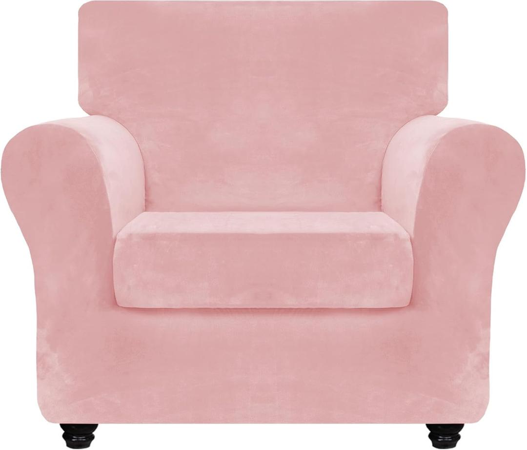 ZNSAYOTX Luxury Velvet Chair Slipcovers with Arm 2 Piece Stretch Chair Covers for Living Room Thick Soft Armchair Slipcover Anti Slip Pet Friendly Furniture Protector (Rose),30"-47"(1 Cushion)