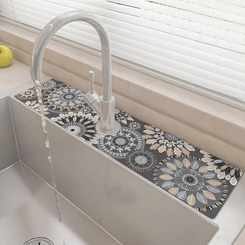 24" X 5.5" Kitchen Sink Splash Guard Faucet Mat Mandala Super Absorbent Fast Drying Faucet Guard & Draining Mat Sink Splash Guard Behind Faucet for Kitchen, Bathroom