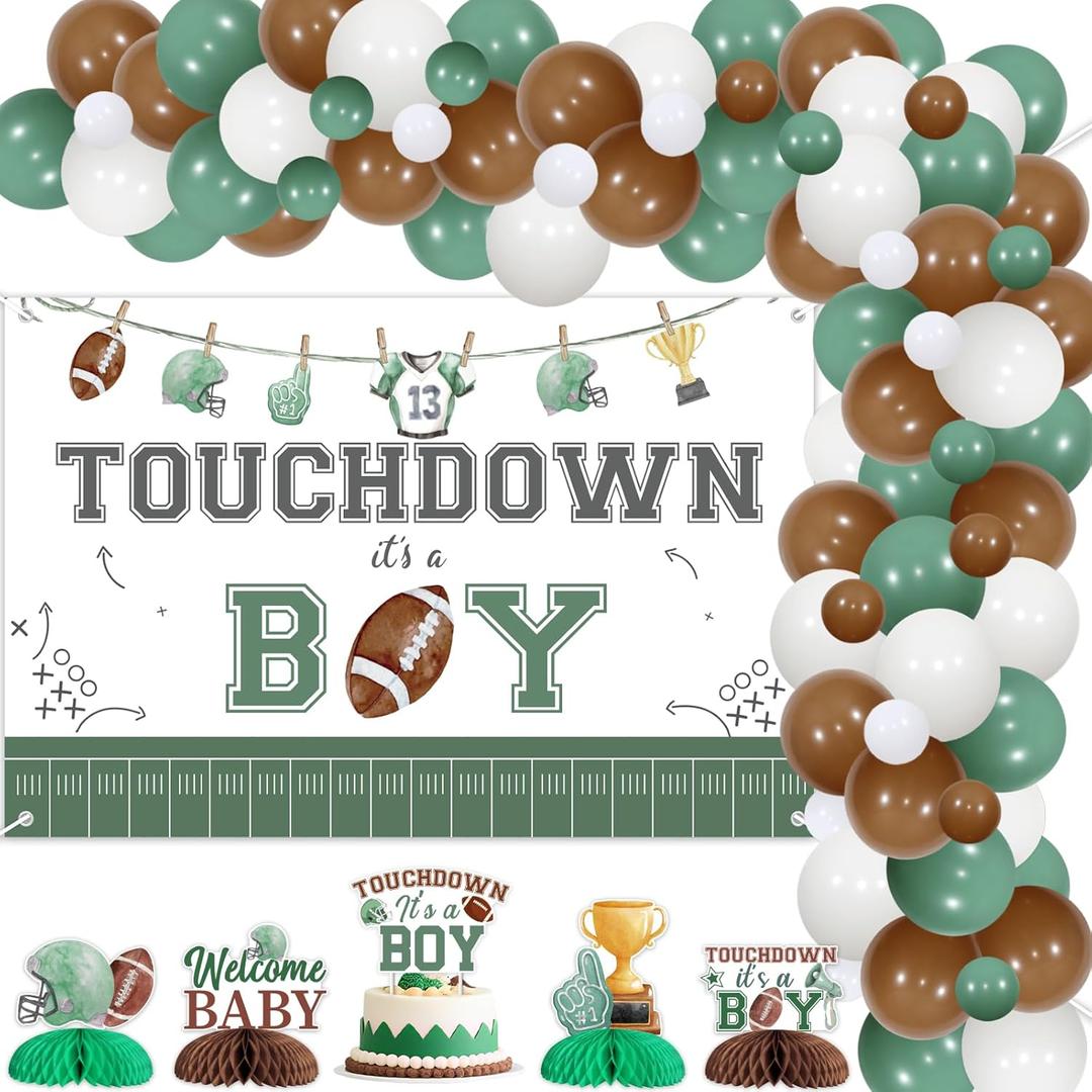 Football Baby Shower Decoration Boy, Touchdown It's a Boy Decoration Backdrop Cake Topper Honeycomb Centerpiece Latex Balloon Garland Arch Kit for Sport Baby Shower Gender Reveal Supplies