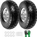 Parts Camp 4.10/3.50-4 tire replacement gorilla cart tires 10" Flat-Free Solid Tires and Wheels hand truck tires dolly tires wagon wheels With 5/8" Bearings 2.15" Offset Hub 2Pack