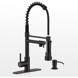 Kitchen Faucet, Oil Rubbed Bronze Faucet with Soap Dispenser, Black Kitchen Faucets with Pull Down Sprayer, Kitchen Sink Faucet with Dual Function Spray Head for 1-4 Holes Kitchen Sink