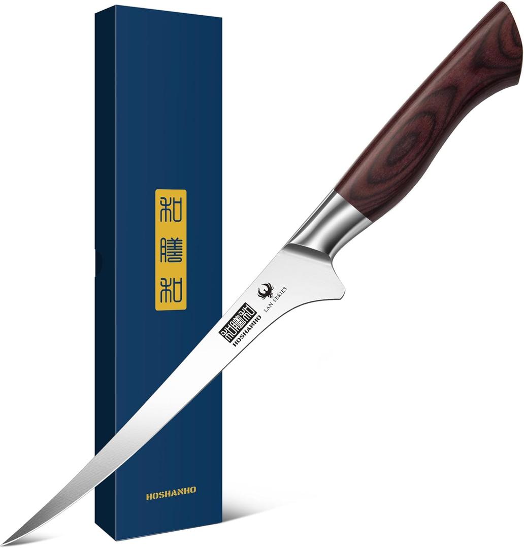 HOSHANHO Fillet Knife 7 Inch, Professional High Carbon Stainless Steel Boning Knife for Meat, Ultra Sharp Japanese Fish Fillet Knives with Ergonomic Wood Handle