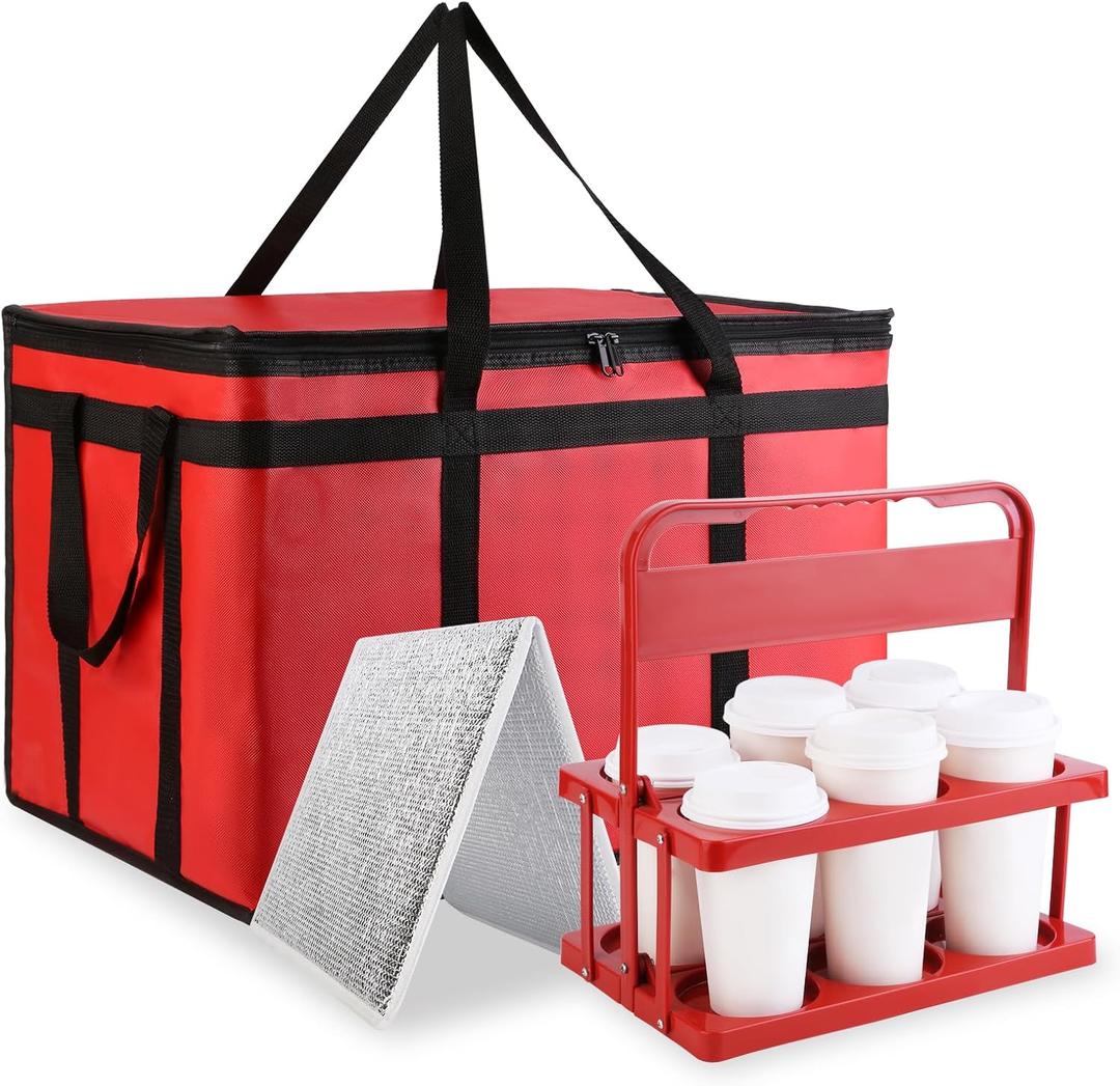 Cooler Insulated Food Delivery Bag & Drink Carrier with Hard Bottom, XXX-Large Grocery Catering Travel Thermal Frozen Carrier, Pizza Bags for Commercial Delivery, Cold Warmer Accessories
