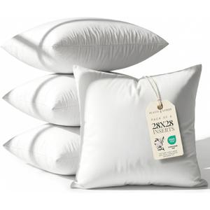 Hearth & Harbor 28x28 Pillow Inserts Set of 4 – Square Throw Pillow Insert for Bed, Sofa & Couch – Soft, Fluffy & Supportive White Decorative Cushion Insert