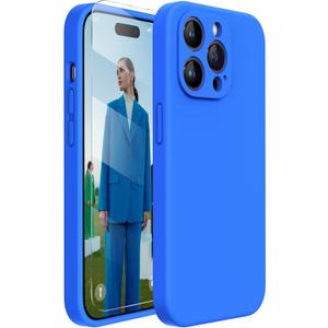 Miracase Designed for iPhone 14 Pro Max Phone Case with Screen Protector,[Upgraded Enhanced Camera Protection],Shockproof Liquid Silicone Case with Microfiber Lining,6.7 inch, Mediterranean Blue