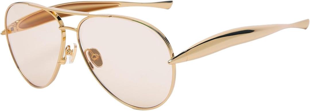 Oversized Aviator Sunglasses For Women 70s Retro 2025 Metal Shades with Gold Streamline Arms
