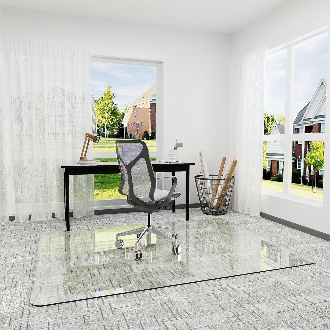 45" x 60" Office Chair Mat for Carpet, Tempered Glass Chair Mat with Rounded Corners and Polished Edges, Desk Floor Mat for Carpet, Hardwood Floor, Office
