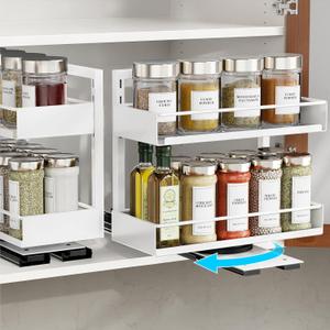 iSPECLE 2 Pack Pull Out Spice Rack - Rotate Peel and Stick No-Drill Vertical Spice Rack Organizer for Cabinet Easy Access Spices, Adjust Height for 4oz to 8oz Spice Jars, Fits Small Pantry Cabinet