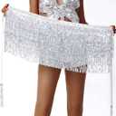 Sequin Skirt Sparkly Skirt Belly Dance Skirt Glitter Skirt Rave Sparkle Skirt Sequin Tassel Skirt Fringe Hip Scarf Women (One Size)