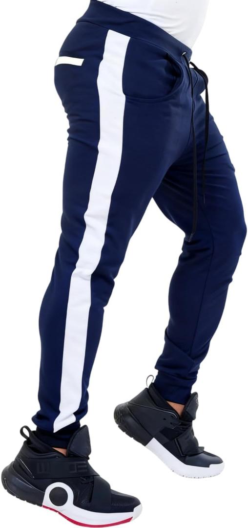 Men's Athletic Sweatpants Workout Tapered Joggers Running Gym Pants with Pockets (Medium, Navy)