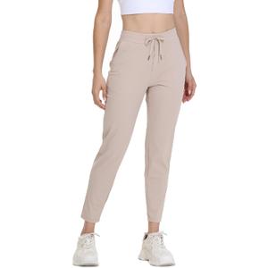 Lightweight Golf Pants Women Work Gym Athletic Workout Sweatpants with Pockets Travel Casual 7/8 Ankle Cropped (X-Small, Khaki)