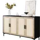 Sideboard - Buffet Cabinet with Storage, Rattan Kitchen Buffet Cabinet Accent Sideboard Cabinets with Doors, Coffee Bar Cabinets Rattan Sideboards for Living Room, Entryway, Black