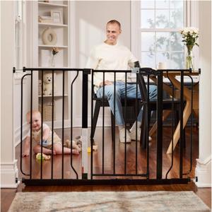 Regalo Safety 29-49" Easy Step Extra Wide Baby Gate for Doorways & Bottom of Stairs, Pressure Mounted Safety Gate with Door for Babies, Toddlers & Pets, Black