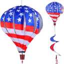 BATTIFE 2Pcs Patriotic Hot Air Balloon Wind Spinner, American Flag Kinetic Wind Twister with Tail, Outdoor Spiral Windmill Garden Yard, 4th of July Hanging Decoration