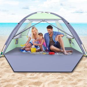 Happy Travel Beach Tent Sun Shelter for 3 Person, Portable UPF 50+ UV Protection Beach Shade Canopy for Family & Baby, Lightweight & Easy Setup Beach Cabana with 3 Ventilation Mesh Windows (Swans Down)