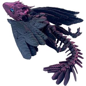 Feathered Wyvern Dragon,3D Printed Dragon, Articulated Dragon with Wings, 3D Printed Toys, Desktop Pet - Perfect for Fantasy Enthusiasts (Black Rose Red)