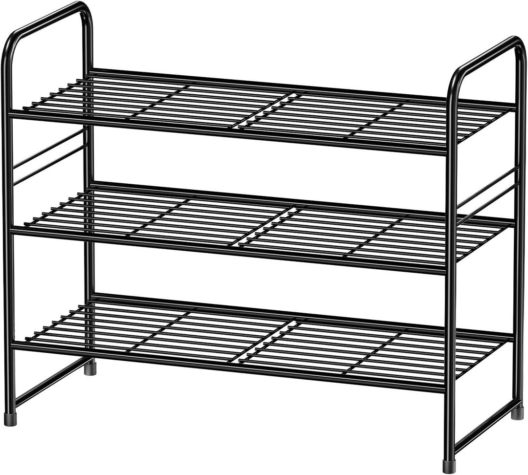 Shoe Organizer for Closet, Shoe Shelf Rack Metal 3 Tier with Stackable & Heavy Duty, Black