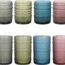 Khen Hobnail Beaded Highball Drinking Tumbler Glasses | Set of 4 | Color, Vintage Bubble Design Whiskey Glassware, Old-Fashioned, Embossed Design for Water, Wine, Cocktail Embossed, Rocks Glass (12pcs)