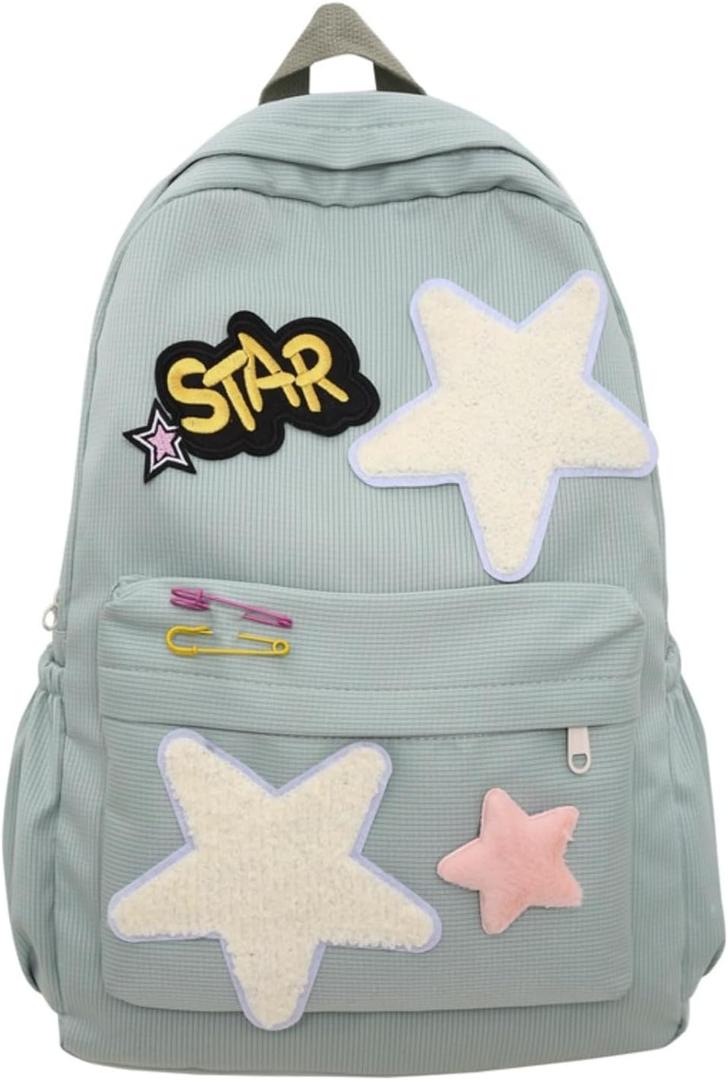 2026 Preppy Backpack Trendy Y2K Stars Backpack Cute Aesthetic College Laptop Backpack Casual Daypack Y2k Accessories (Green,One Size)