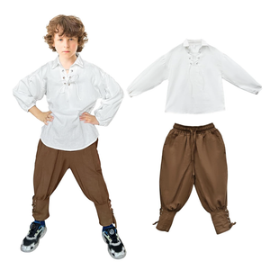 Boys Medieval Pirate Set Shirt & Ankle Pants Kids Renaissance Halloween Costume Scottish Jacobite Tops and Trousers, 10 Size