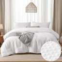 Yiran 3 Pieces Queen White Weave Comforter Set Waffle Seersucker Checkered Comforter with 2 Pillowcases Soft Microfiber Puckering Bedding Set 90"x90"