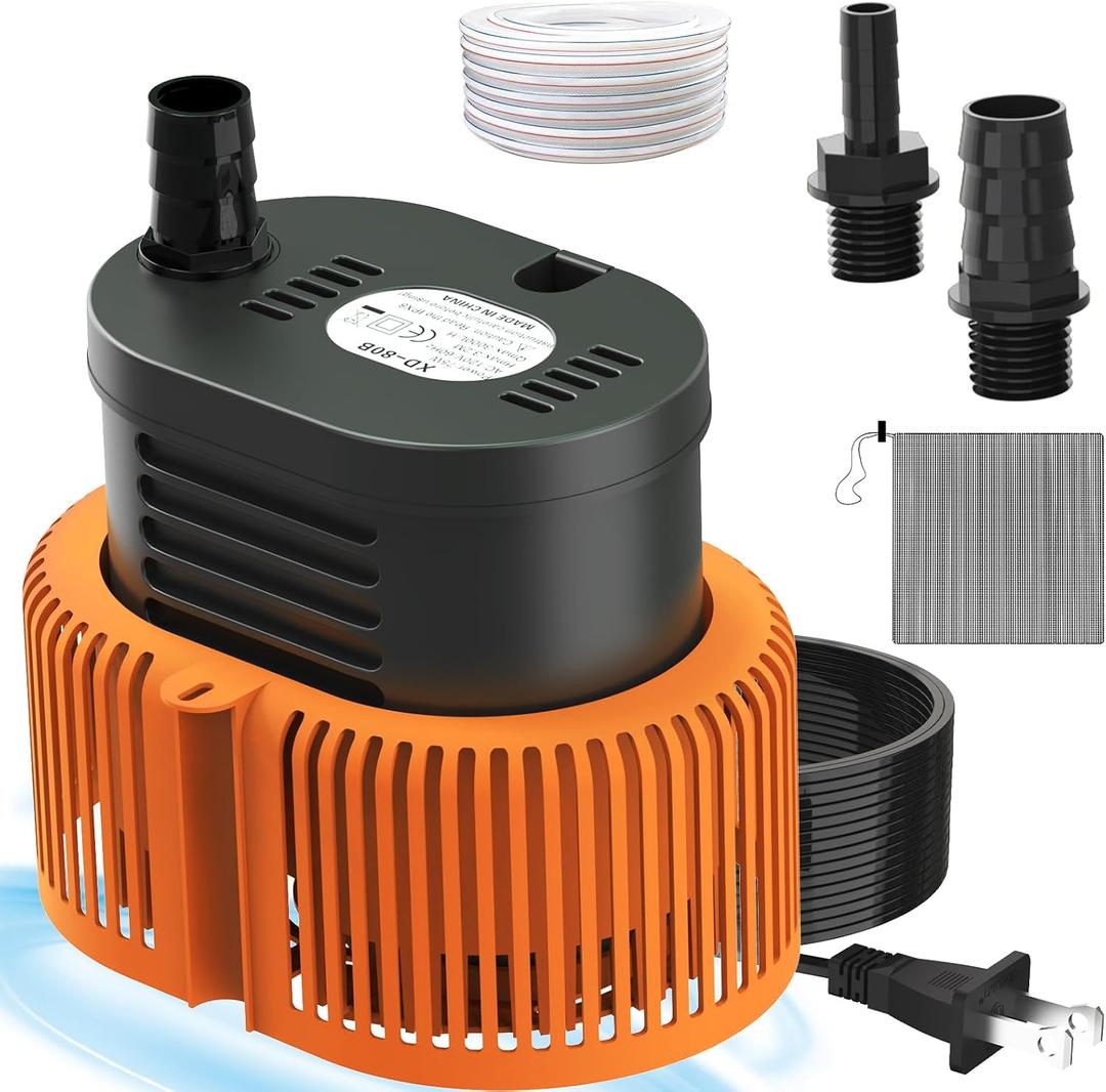 Pool Cover Pump above Ground - Submersible Water Sump Pump Swimming Water Removal Pumps, with Drainage Hose & 25 Feet Extra Long Power Cord, 850 GPH inGround, 3 Adapters (Orange)