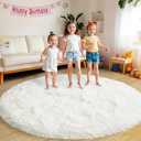 Xexsin Round Fluffy Rugs 5Ft for Girls Bedroom, Cream White Shag Circle Kids Rug Non-Slip for Bedside Dorm Nursery Playroom, Soft Cute Area Rugs for Living Room Decor